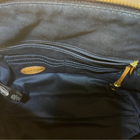 Fossil Hailey Satchel Faux Leather Circle Print Shoulder bag Handbag Purse Blue - Picture 5 of 8